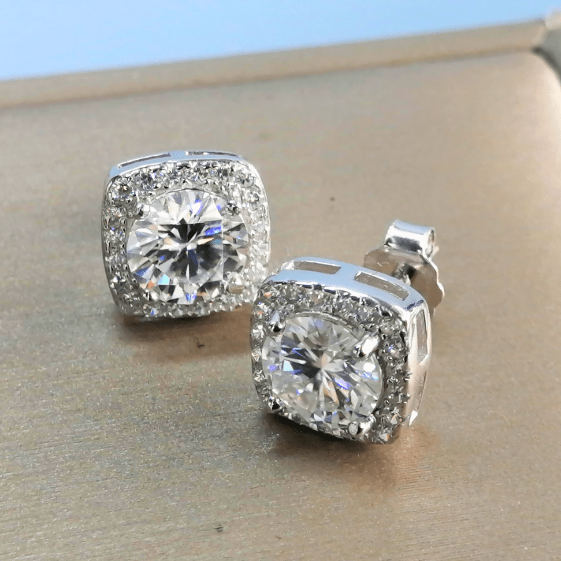 Stylish White Moissanite Square-Shaped Stud Earrings
